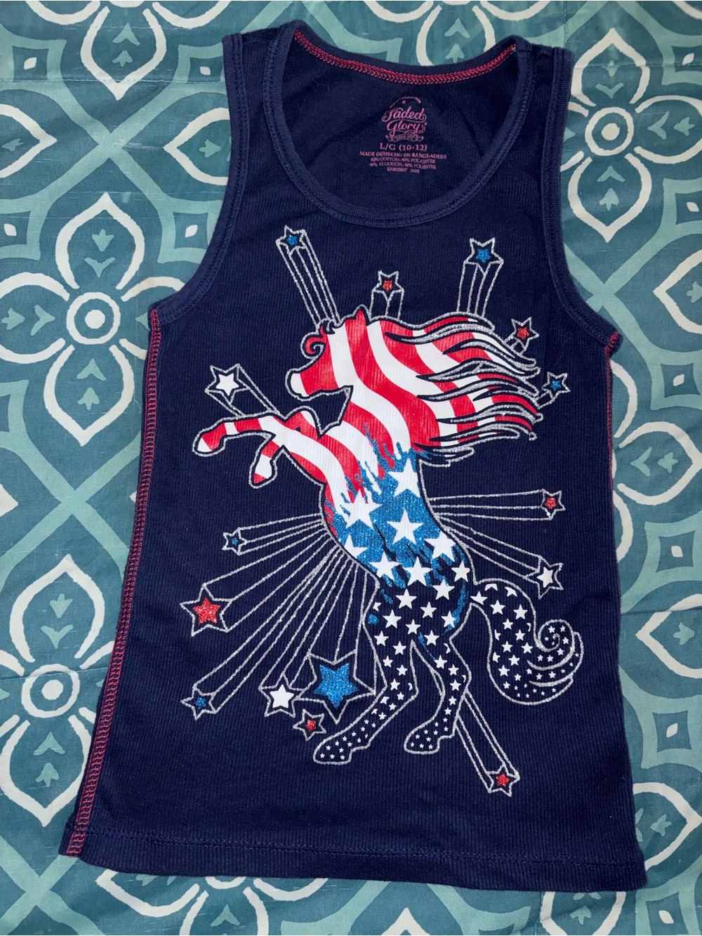 Faded Glory Red White Blue Fourth Of July Sleeveless Tank Top Girls